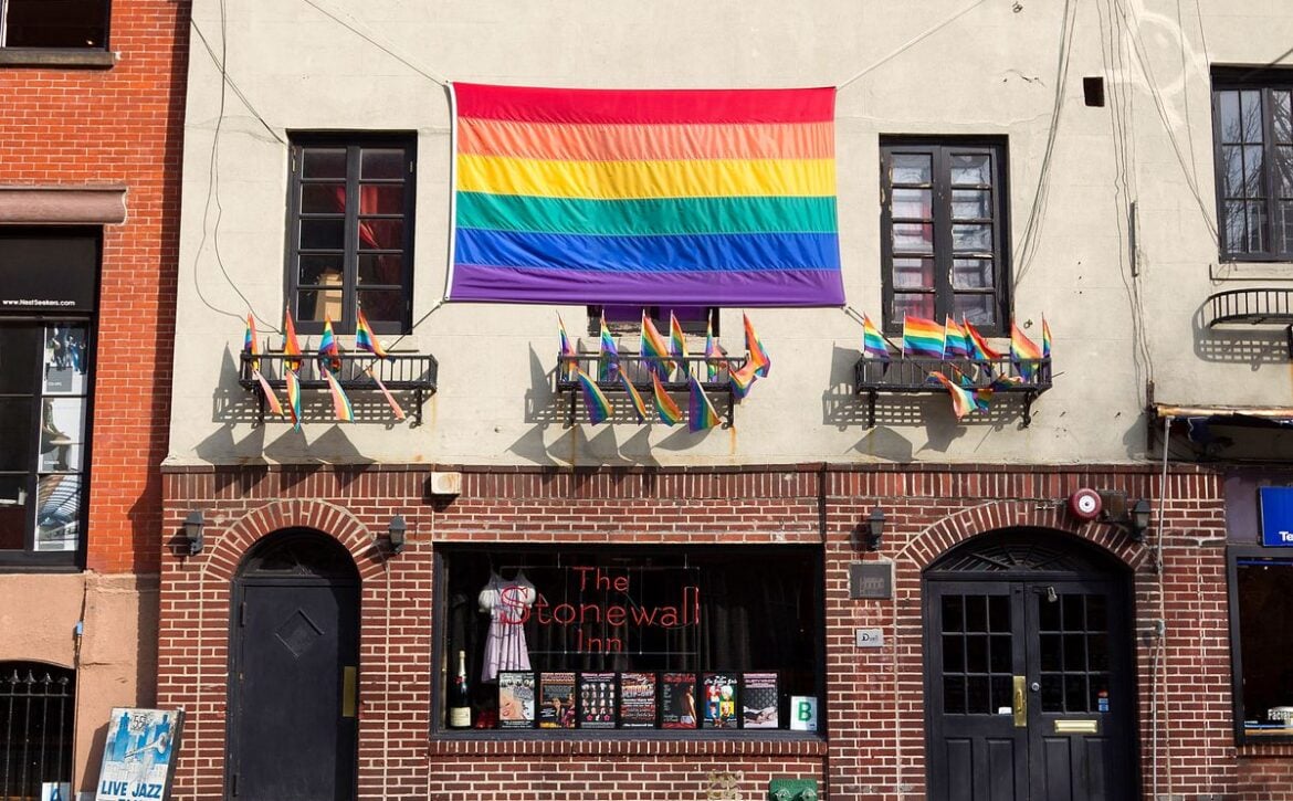 Rainbow flag on building